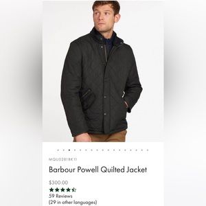 Barbour Mens Powell Quilted Jacket Size Medium- Worn Once